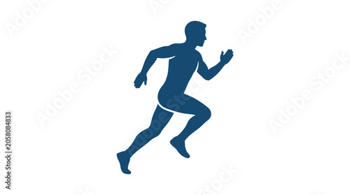 Blue silhouette of male athlete sprinting fast.