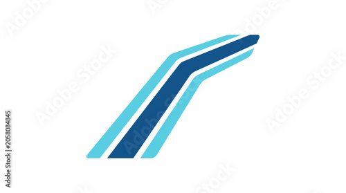Blue slanted dynamic racing stripes graphic on white background.