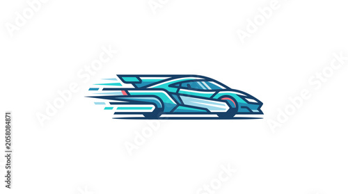 Blue supercar profile with speed lines.