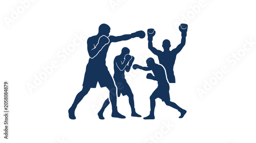 Boxers fighting in ring silhouette illustration.