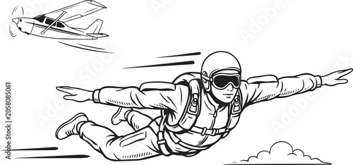 Canvastavla Skydiver jumping from small plane mid-flight