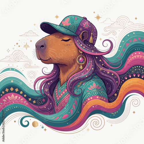 Stylish Capybara Wearing Modern Boho Clothing