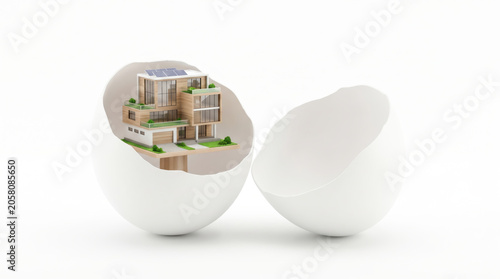 Mini Modern House Inside Cracked Eggshell