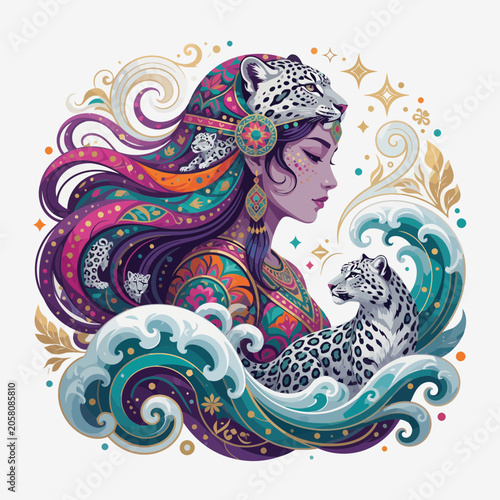 Spiritual Goddess Wearing Leopard Spirit Headdress