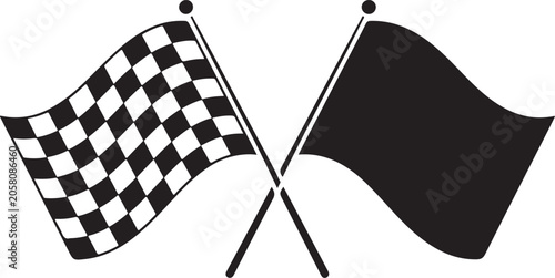Canvas-taulu Checkered and black flag waving together