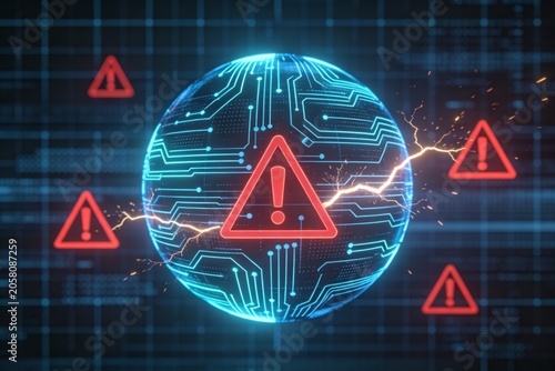 Digital warning globe with circuit patterns