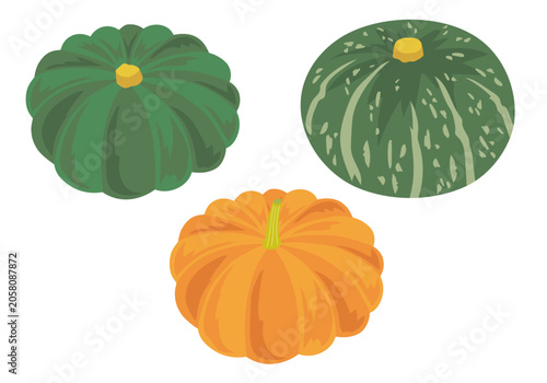 3種のカボチャのイラストセット01