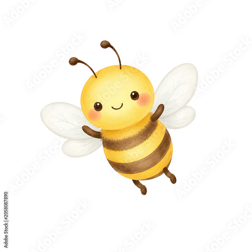 Cute Honey Bee Watercolor Clipart Set with Beehive, Honey Jar, Honeycomb, Flowers and Rainbow
