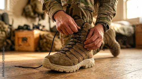 Preparing for Action Military Personnel Lacing Combat Boots