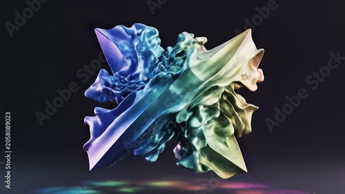 Iridescent 3D twisted torus shape on dark background