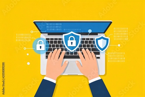 Laptop with digital security symbols
