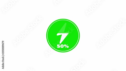 A green circular charging energy level icon showing fifty percent, suitable for power status, charge indicators, and animated energy themed graphics.