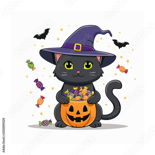 Cartoon owl with pumpkin and autumn leaves