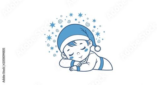 Canvastavla Sleeping Baby Wearing Santa Hat.
