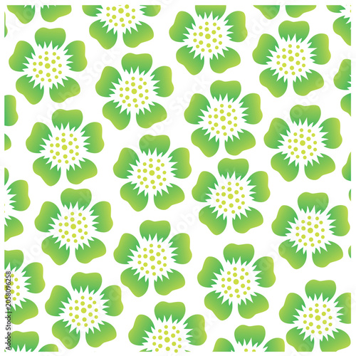 Vibrant green floral pattern featuring stylized blossoms with yellow centers, creating a fresh and decorative botanical background for various design projects and themes