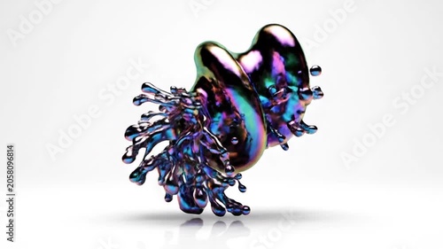 Iridescent holographic liquid blob on white background