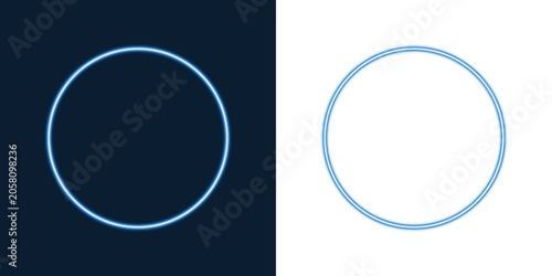 Blue Neon Glowing Circle Frame Isolated on Dark and Light Background