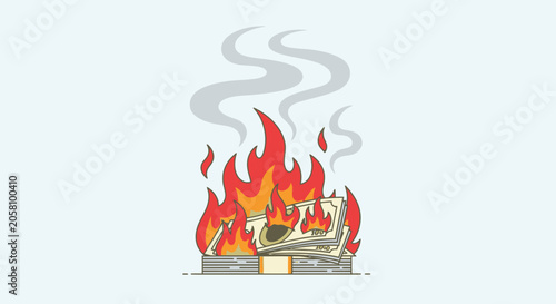 Canvas-taulu Burning Stack of US Dollar Bills Illustration