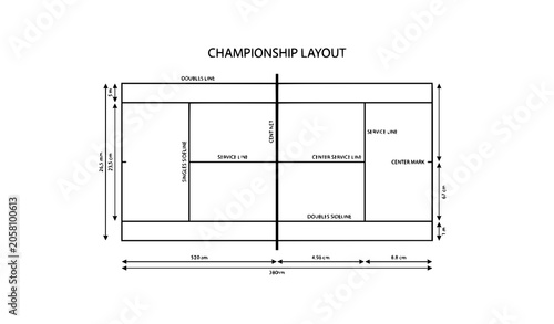Cuadro en lienzo Tennis court championship layout diagram vector illustration, top view technical