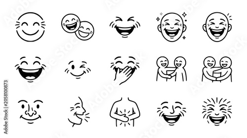 Fotografija Set of cartoon faces laughing and smiling, expressing joy and happiness, simple