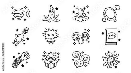 Foto Funny Icons Set: Laughter, Jokes, Pranks, and Comedy Elements