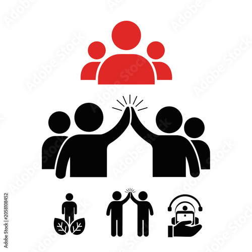 Teamwork and collaboration icon set in flat design.