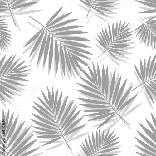 Tropical Palm Leaf Pattern in Monochrome Gray.
