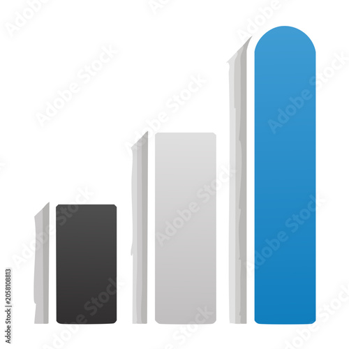 Flat design bar chart with blue and gray bars