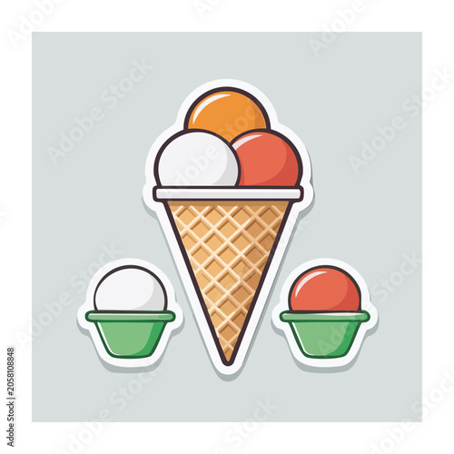 Flat Design Ice Cream Cone with Scoops