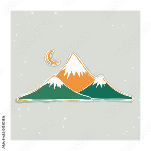 Flat design illustration of mountain range with moon