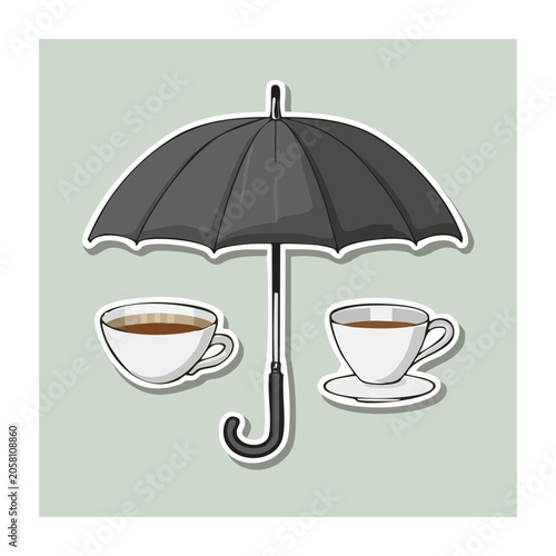 Flat design illustration of umbrella and coffee cups
