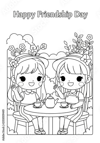 Two Friends Enjoying Tea Together in a Garden Setting.