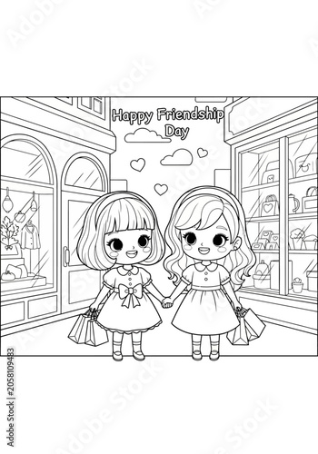 Two cartoon girls celebrating Friendship Day together.