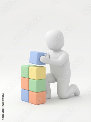 Low-Poly Character Mining Digital Data and Cryptocurrency from a Glowing Cube. Symbolic Illustration of Information Extraction, Blockchain Technology, and the Pursuit of Virtual Wealth