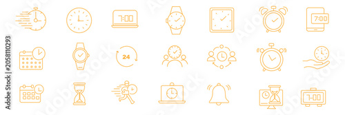 Clock icon set. Vector Time and Clock icons set. Horizontal set of analog clock icon symbol .Circle arrow icon. Vector illustration.