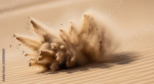 Dramatic sandstorm eruption capturing fine dust particles in powerful motion across a desert landscape