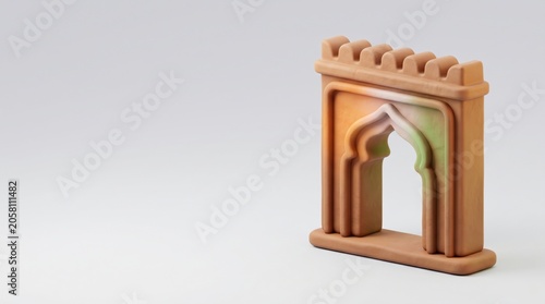 Indian Independence Day arched monument structure with decorative crenellations and subtle color gradient