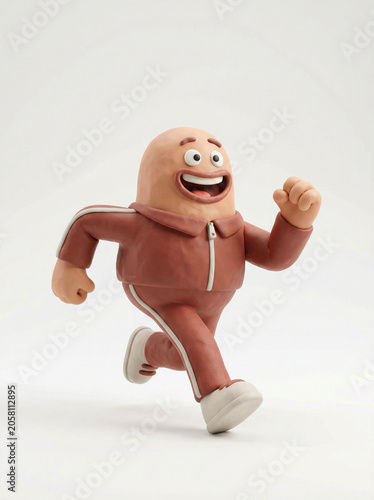 Vibrant claymation character joyfully embarking on a refreshing jog, showcasing a cheerful and energetic commitment to health and wellness in a dynamic, playful depiction
