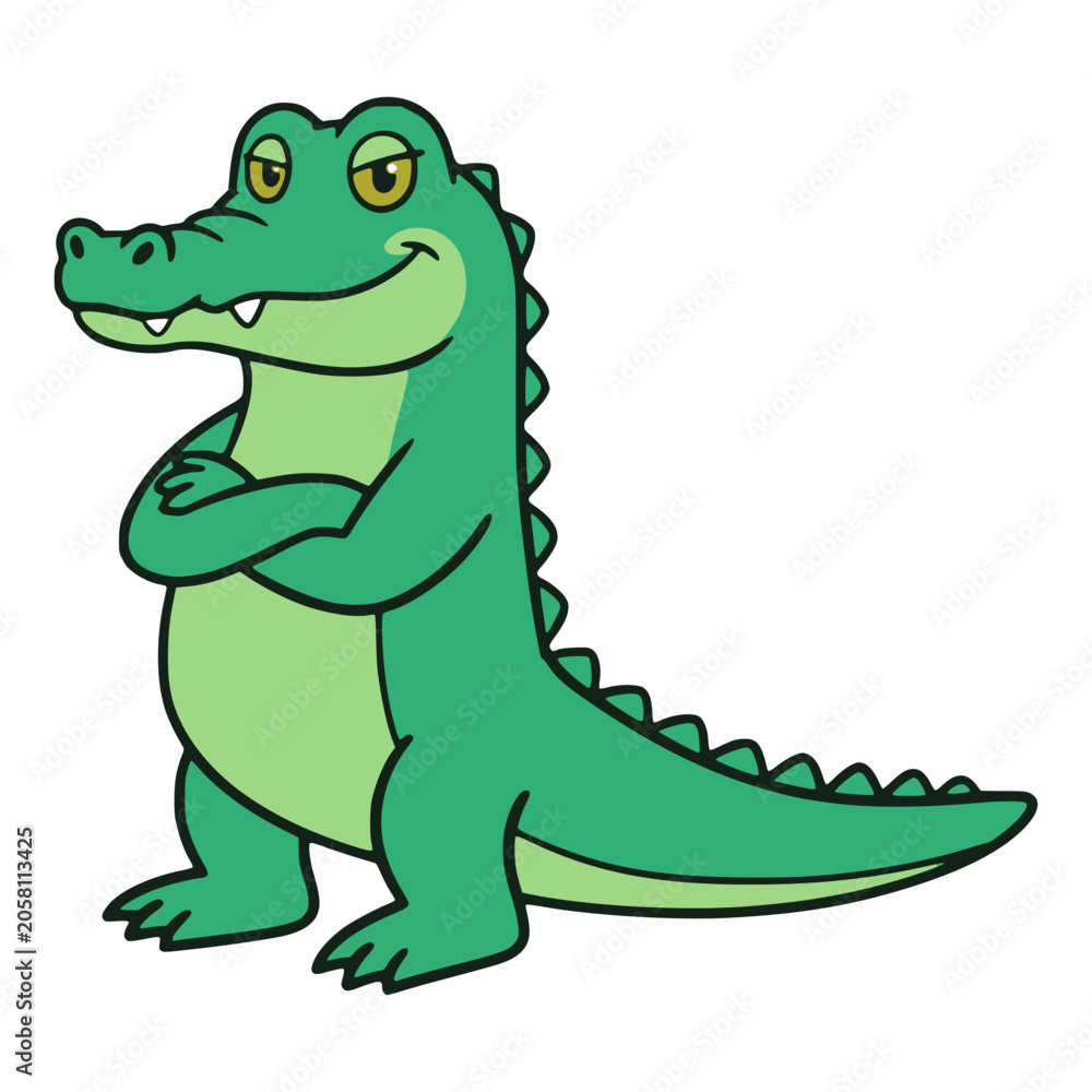 Obraz premium cartoon angry crocodile furious alligator reptile predator wild animal flat color vector illustration template design