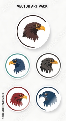 Vector illustrations of various colorful parrots in circles.