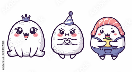 Cute Cartoon Ghost Characters with Different Outfits and Expressions.