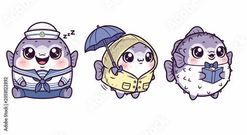 Cute Cartoon Characters in Different Outfits and Poses.