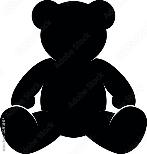 Black teddy bear icon, sitting bear silhouette, cute animal symbol, vector graphic