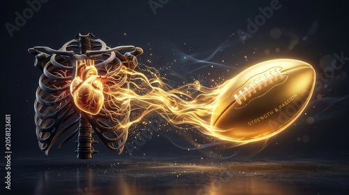 Heart and Rugby Ball Symbolizing Strength and Passion in Sports