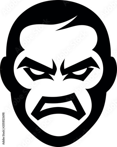 Billede på lærred Angry gorilla face, aggressive monkey icon, black and white illustration, emotiv