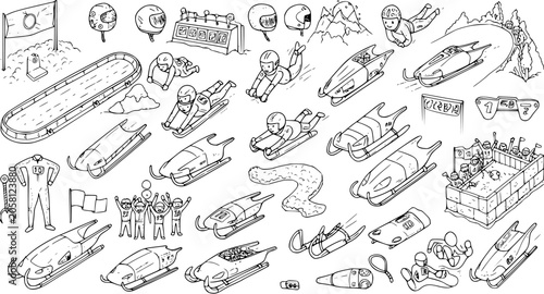 Tableau sur toile Bobsleigh Luge Skeleton Winter Sports Line Art Set