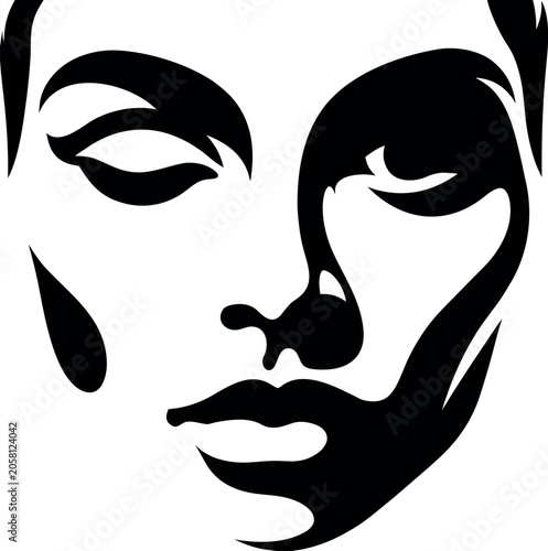 Photos Black and white face, minimalist illustration, facial features, vector portrait