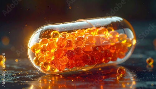 Vitamin supplement orange capsules health.