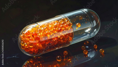 Vitamin supplement orange capsules medicine.