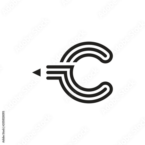 Stylized Letter C With Pencil. Pencil Forming Letter C Logo.